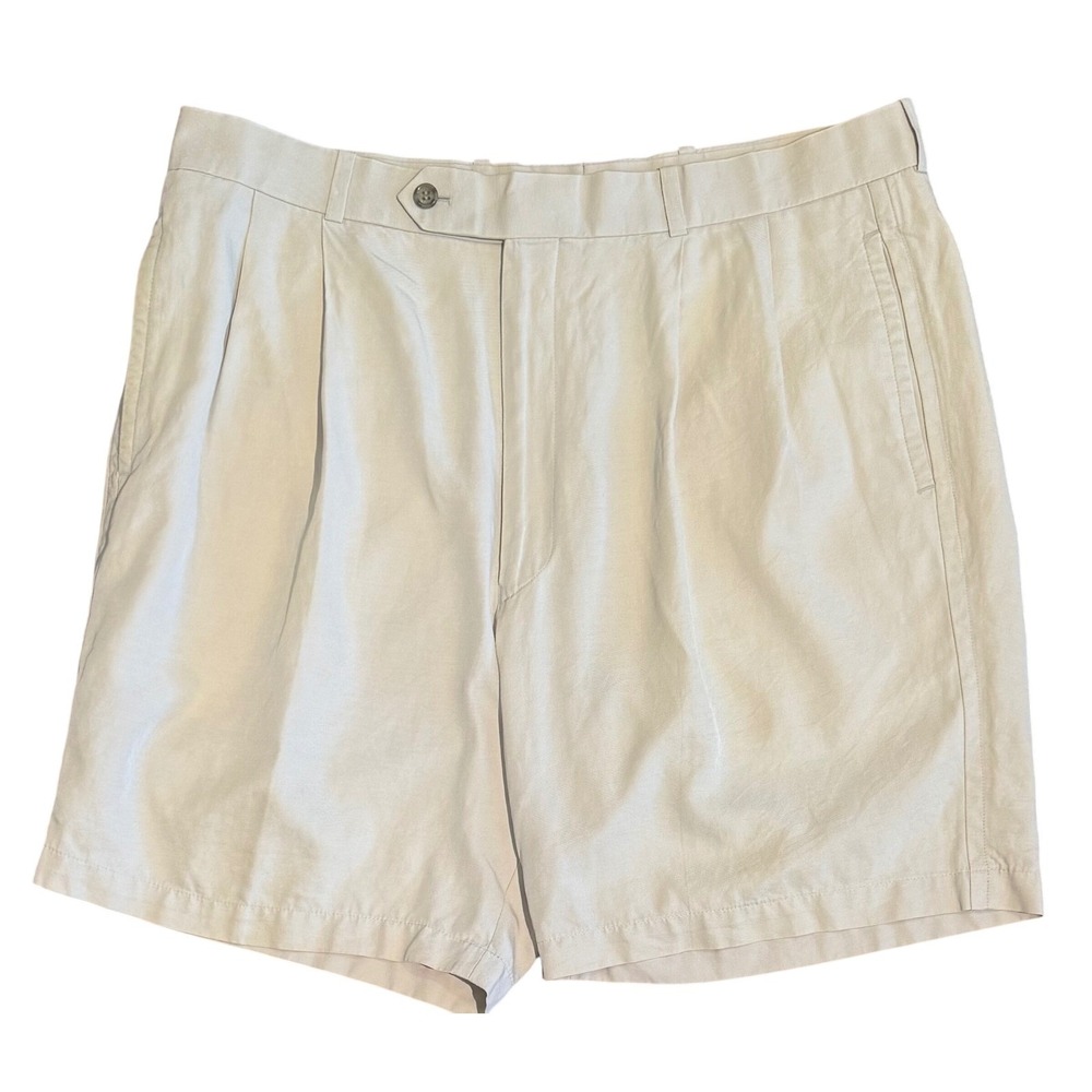 C & G Golf by Cordovan & Grey Silk Khaki Performance pleated Shorts Men's SZ 36
